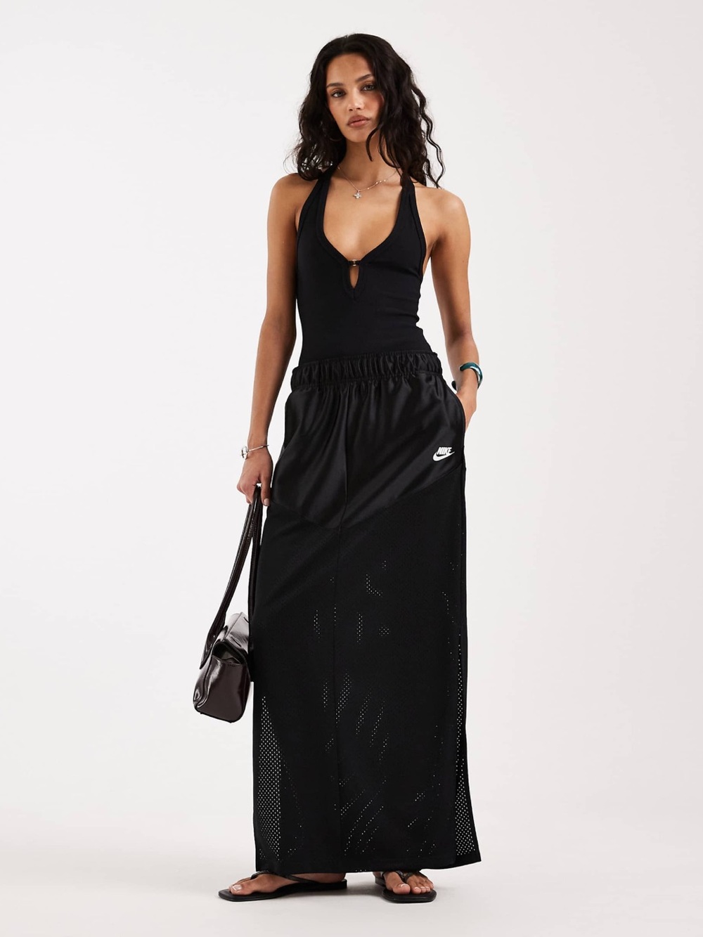 Nike Black Maxi Athletic Skirt with Mesh Panels